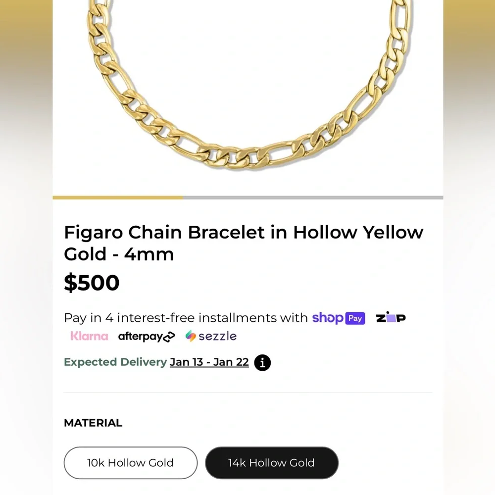 14 KT Gold Authetic Figaro Bracelet Real Gold 4 mm W apx 8” L Like New in Box